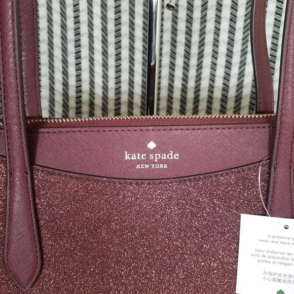 MAKE AN OFFER kate spade glittery glitter shimmy sparkle nova red tote new - Picture 4 of 6